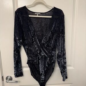 Charlotte Russe Black and Gray Floral Velvet Bodysuit